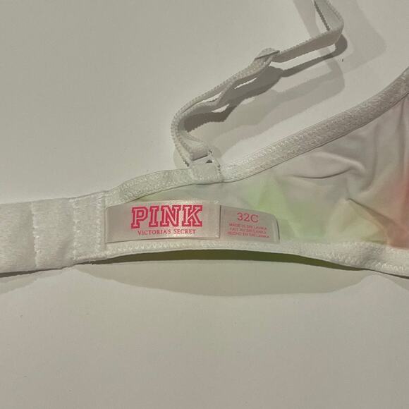 Victoria’s Secret PINK Push Up Bra Womens 32C White Tie Dye Wear Everywhere - Picture 3 of 5